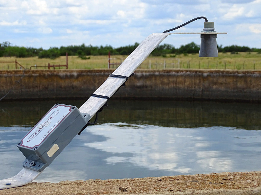 RanchSense water monitoring sensor installed on a ranch tank